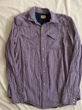 Men's Purple and Blue Micro-Check Button-Down Shirt